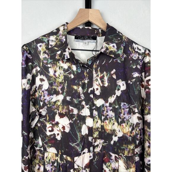 Dalia MacPhee Long Sleeve Floral Dress L Black Collared Button Front Art to Wear - Picture 5 of 15
